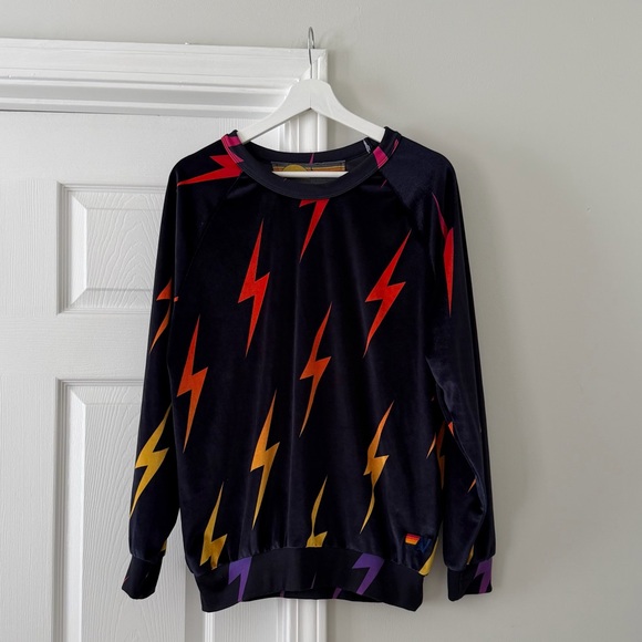 Aviator Nation Sweatshirt Bolt Repeat Velvet Crewneck Size Large - Picture 2 of 6